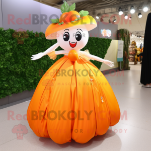 Orange Radish mascot costume character dressed with a Ball Gown and Anklets