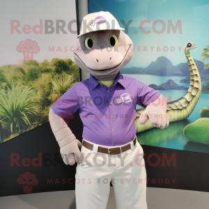 Lavender Anaconda mascot costume character dressed with a Polo Tee and Pocket squares