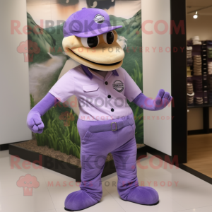 Lavender Anaconda mascot costume character dressed with a Polo Tee and Pocket squares