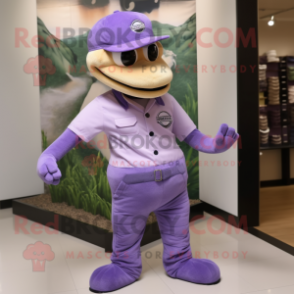 Lavender Anaconda mascot costume character dressed with a Polo Tee and Pocket squares