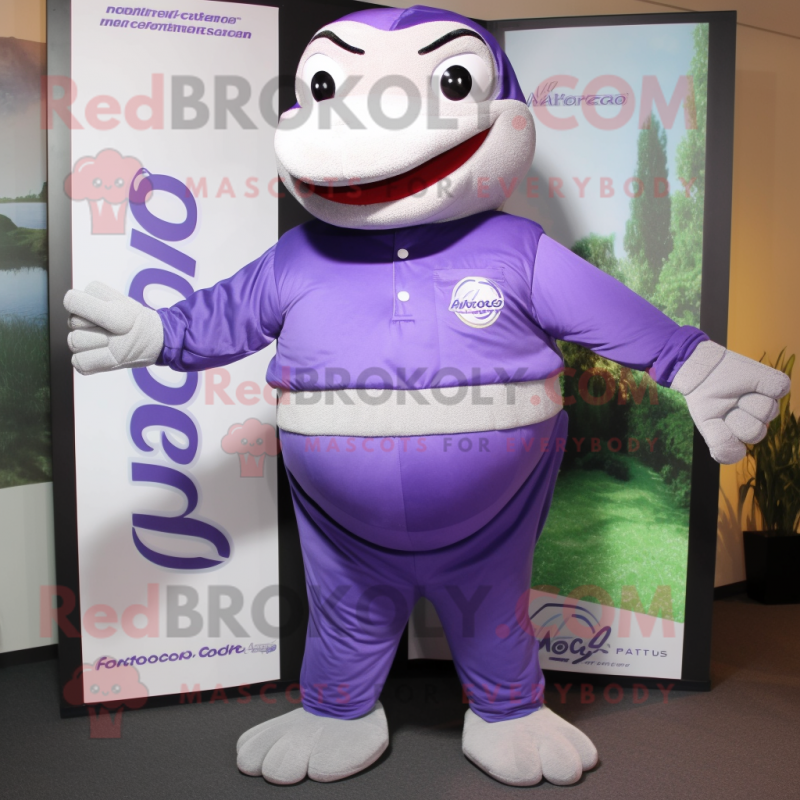 Lavender Anaconda mascot costume character dressed with a Polo Tee and Pocket squares Lavender Anaconda mascot costume character dressed with a Polo Tee and Pocket squares