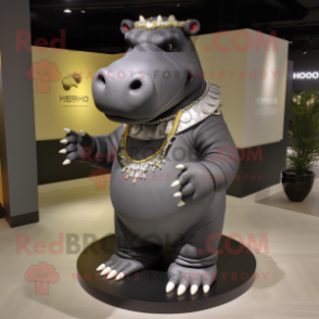 Black Hippopotamus mascot costume character dressed with a Long Sleeve Tee and Necklaces