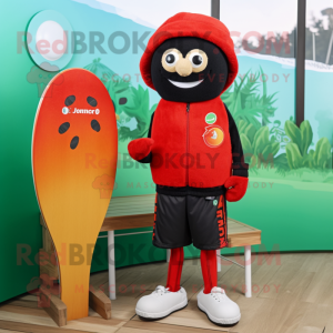 Red Tomato mascot costume character dressed with a Board Shorts and Beanies