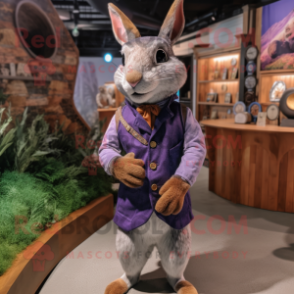 Lavender Wild Rabbit mascot costume character dressed with a Waistcoat and Rings