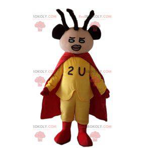 African American superhero mascot dressed in yellow and red -