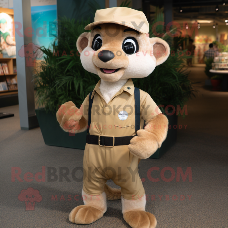 Tan Ferret mascot costume character dressed with a Jeggings and Hat pins Tan Ferret mascot costume character dressed with a Jeggings and Hat pins
