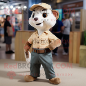 Tan Ferret mascot costume character dressed with a Jeggings and Hat pins