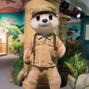 Tan Ferret mascot costume character dressed with a Jeggings and Hat pins