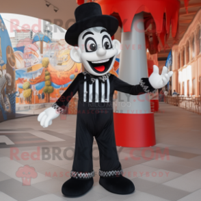 Black Mime mascot costume character dressed with a Flare Jeans and Shoe laces