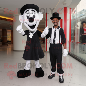 Black Mime mascot costume character dressed with a Flare Jeans and Shoe laces