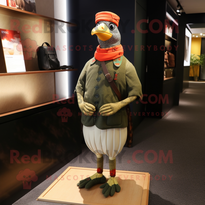 Olive Pheasant mascot costume character dressed with a Leggings and Berets Olive Pheasant mascot costume character dressed with a Leggings and Berets