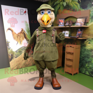 Olive Pheasant mascot costume character dressed with a Leggings and Berets