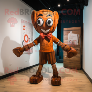 Rust Acrobat mascot costume character dressed with a Cardigan and Bow ties