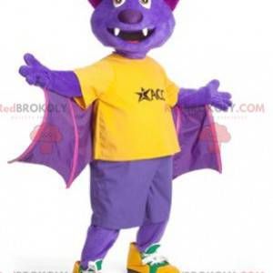 Mascote morcego roxo amarelo e verde - Redbrokoly.com