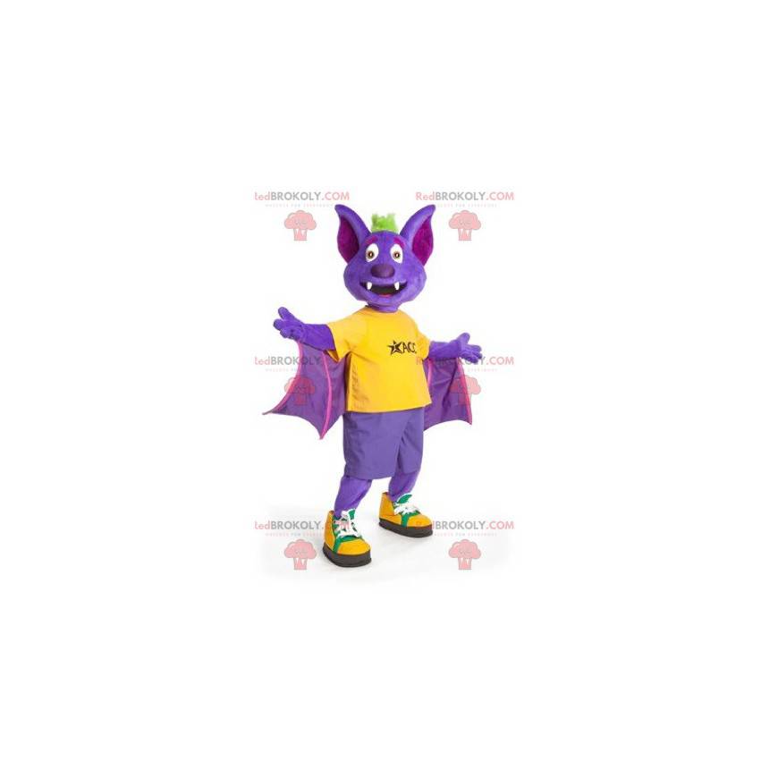Mascota murciélago púrpura amarillo y verde - Redbrokoly.com