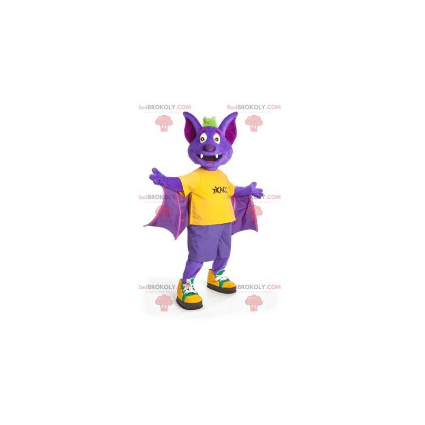 Mascote morcego roxo amarelo e verde - Redbrokoly.com