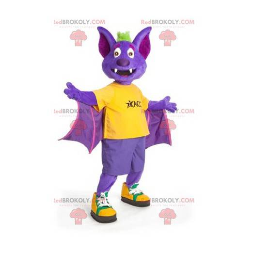 Mascote morcego roxo amarelo e verde - Redbrokoly.com