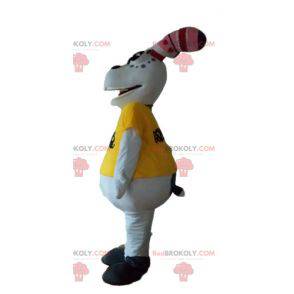 White and plump rabbit mascot with a yellow t-shirt -