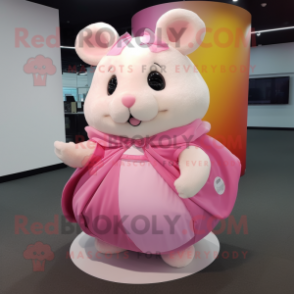 Pink Hamster mascot costume character dressed with a Circle Skirt and Cummerbunds