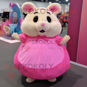 Pink Hamster mascot costume character dressed with a Circle Skirt and Cummerbunds