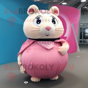 Pink Hamster mascot costume character dressed with a Circle Skirt and Cummerbunds