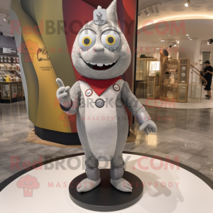 Gray Hourglass mascot costume character dressed with a Rash Guard and Lapel pins