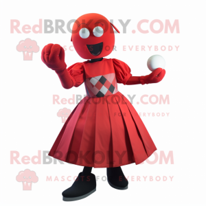 Red Juggle mascot costume character dressed with a A-Line Skirt and Gloves