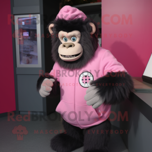 Pink Gorilla mascot costume character dressed with a Sweatshirt and Wallets