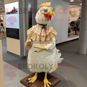 Cream Chicken mascot costume character dressed with a Shift Dress and Ties