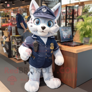 Navy Lynx mascot costume character dressed with a Denim Shorts and Handbags