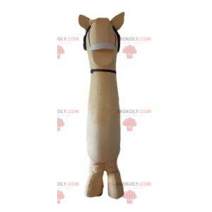 Very realistic large beige and brown horse mascot -