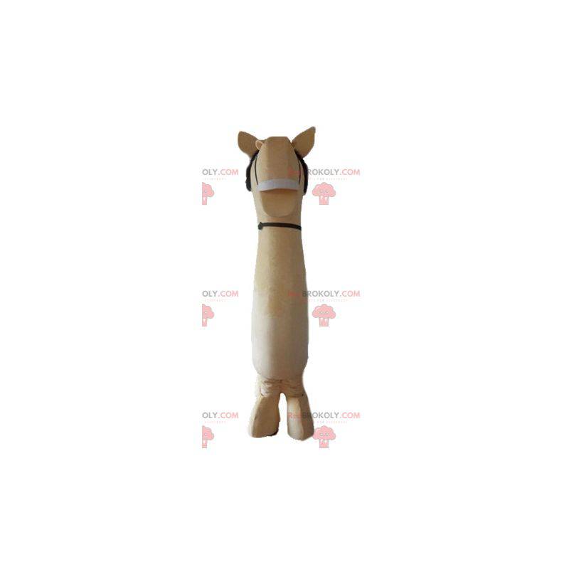 Meget realistisk stor beige og brun hestemaskot - Redbrokoly.com