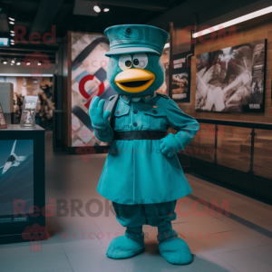 Teal Soldier mascot costume character dressed with a Skirt and Gloves