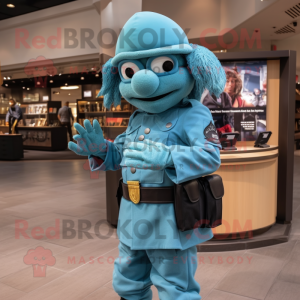 Teal Soldier mascot costume character dressed with a Skirt and Gloves
