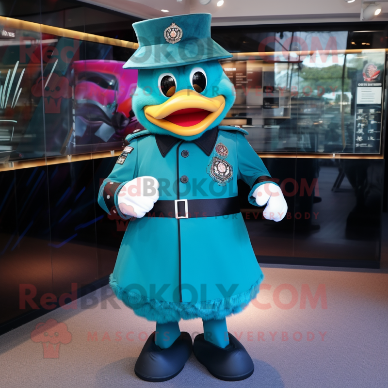 Teal Soldier mascot costume character dressed with a Skirt and Gloves