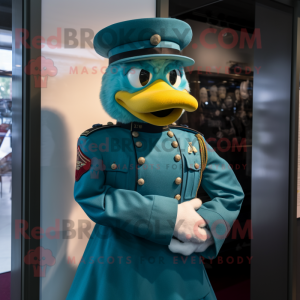 Teal Soldier mascot costume character dressed with a Skirt and Gloves