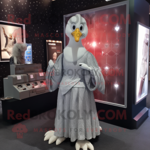 Silver Swan mascot costume character dressed with a Dress and Wallets