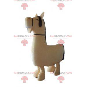 Mascotte de grand cheval beige et marron très réaliste -