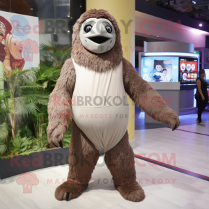 nan Giant Sloth mascot costume character dressed with a One-Piece Swimsuit and Scarves