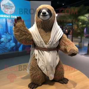 nan Giant Sloth mascot costume character dressed with a One-Piece Swimsuit and Scarves