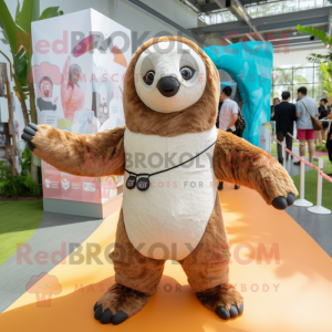 nan Giant Sloth mascot costume character dressed with a One-Piece Swimsuit and Scarves