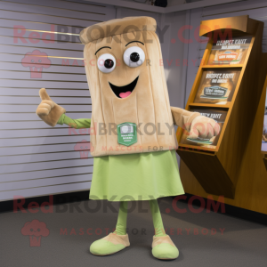 Tan Celery mascot costume character dressed with a Cardigan and Coin purses