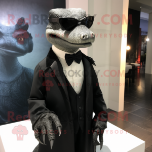 nan Komodo Dragon mascot costume character dressed with a Tuxedo and Eyeglasses