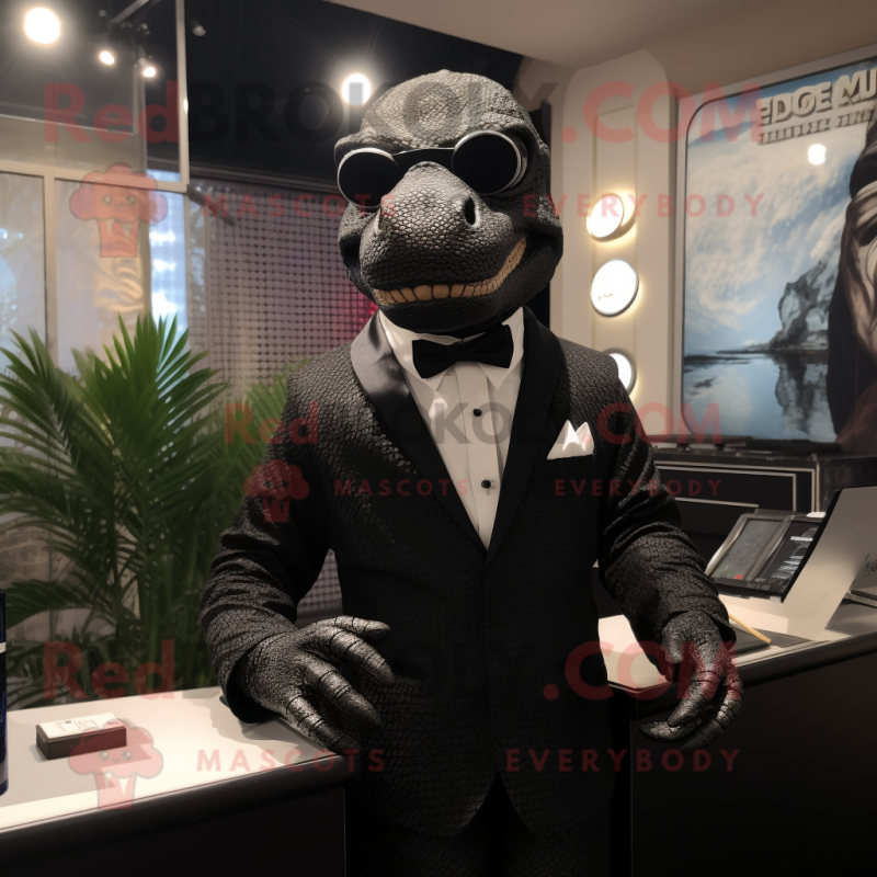 nan Komodo Dragon mascot costume character dressed with a Tuxedo and Eyeglasses