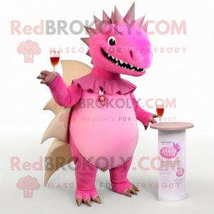 Pink Stegosaurus mascot costume character dressed with a Cocktail Dress and Tie pins