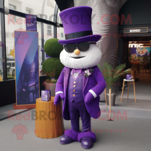 Purple Hourglass mascot costume character dressed with a Suit and Berets