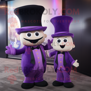 Purple Hourglass mascot costume character dressed with a Suit and Berets