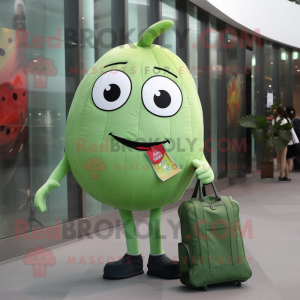 Lime Green Watermelon mascot costume character dressed with a Skinny Jeans and Tote bags