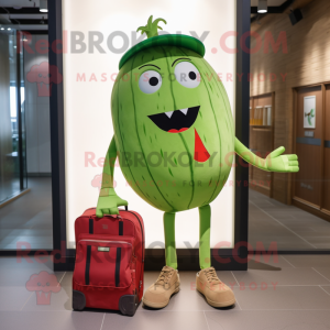 Lime Green Watermelon mascot costume character dressed with a Skinny Jeans and Tote bags