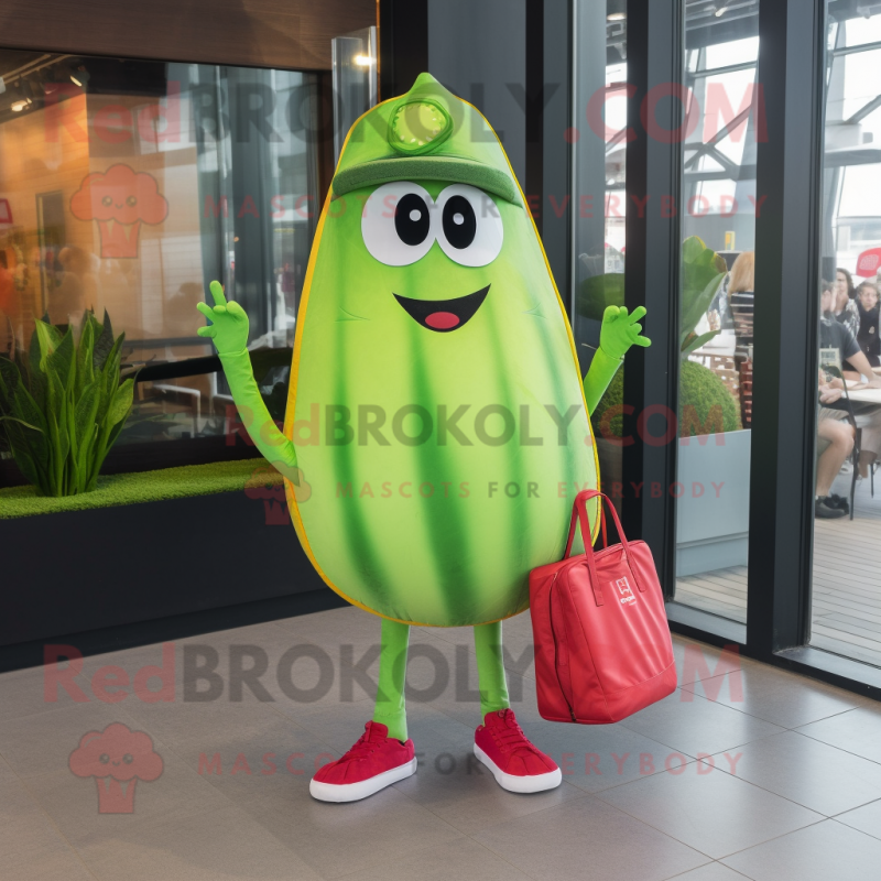 Lime Green Watermelon mascot costume character dressed with a Skinny Jeans and Tote bags